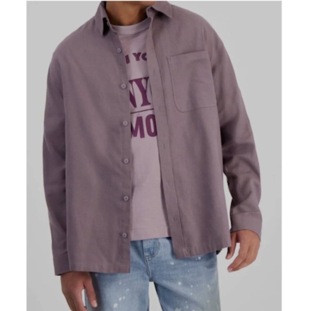 Mode of One Men's Relaxed Fit Flannel Wovens Shirt Soft Moon Size L